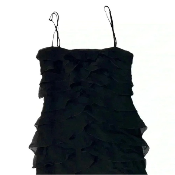 Tadashi Shoji Womens‎ Black Tiered Silk Spaghetti Strap Midi Dress. Size 8 - Picture 3 of 7